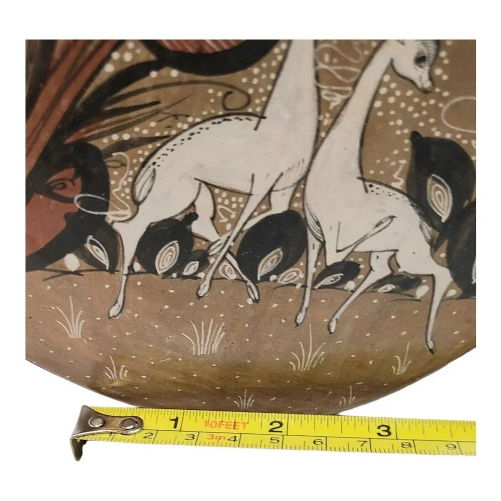 Mexican Folk Pottery Jug Tonala Vase Deer Birds Plants Hand Painted E Perez sign